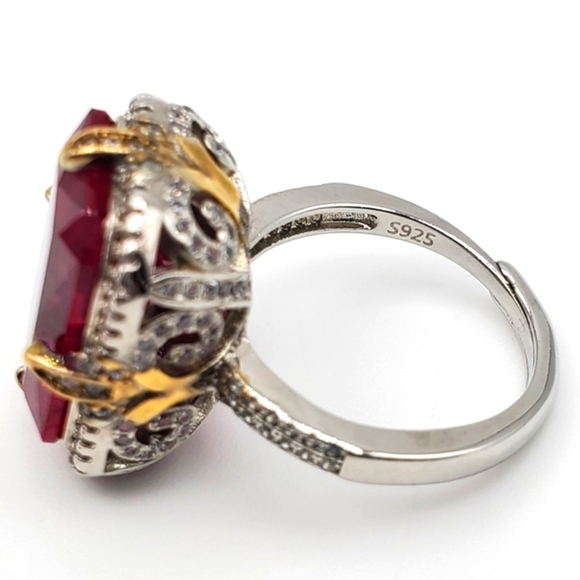 15CTW+ High Quality Radiant Cut Lab Ruby High Quality Czs 925 Ring - Picture 11 of 13